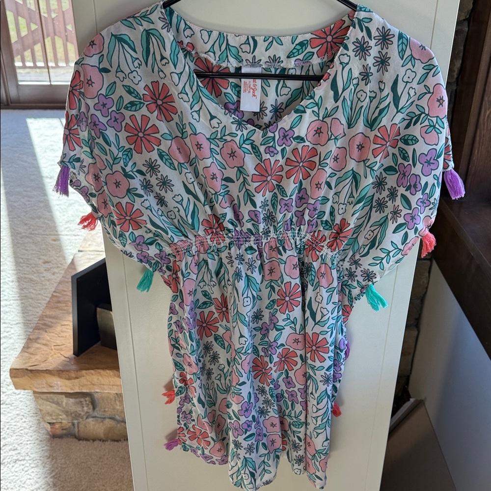 Cat & Jack Floral Kids Swim Coverup - Pink and Green